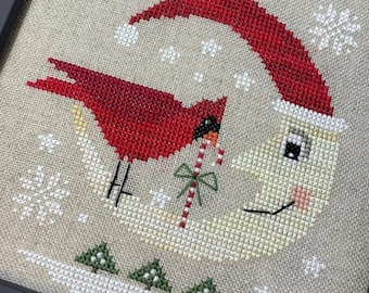 PRE-Order, Counted Cross Stitch Pattern, Christmas Moon, Christmas Decor, Pillow Ornament, Bowl Filler, Stitches by Ethel, PATTERN ONLY