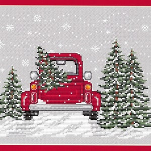 Counted Cross Stitch Pattern, Bringing Home the Tree, Christmas Decor, Winter, Pick Up Truck, Evergreen, Sue Hillis Designs, PATTERN ONLY