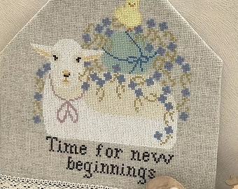 Counted Cross Stitch Pattern, Time for New Beginnings, Sheep, Chic, Easter, Inspirational, Cottage Chic, Twin Peak Primitives, PATTERN ONLY