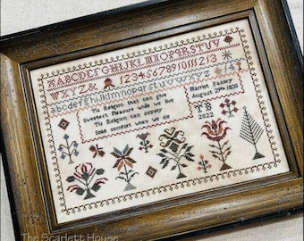 Cross Stitch Pattern, Harriot Passey 1838, Antique Reproduction, Reproduction Sampler,  The Scarlett House, PATTERN ONLY