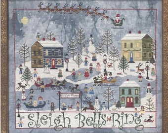 Counted Cross Stitch Pattern, Sleigh Ride, Winter Scene, Christmas Decor, Ice Skaters, Santa, Trees, Praiseworthy Stitches, PATTERN ONLY