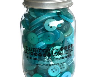 Aruba Blue, Mason Jar, Sewing Buttons, 2 Hole Buttons, 4 Hole Buttons, Craft Buttons, Button Embellishment, Buttons Galore & More