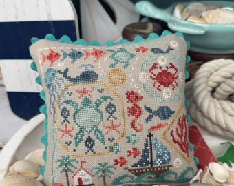 Counted Cross Stitch Pattern, Beach Quaker, Pin Keep, Bowl Filler, Beach Decor, Primrose Cottage Stitches, PATTERN ONLY