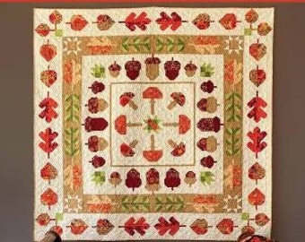 Quilt Pattern, Oak Grove Square, Fat Quarter Friendly, Wall Hanging, Lap Quilt, Autumn Medallion Quilt, Acorns, Robin Pickens, PATTERN ONLY