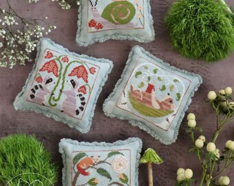 Counted Cross Stitch Pattern, Spring Forest Scrapbook, Raccoon, Fox, Bear, Woodland, Ornaments, The Blue Flower, PATTERN ONLY