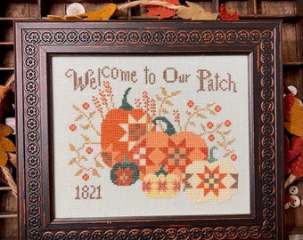 Counted Cross Stitch Pattern, Welcome to our Patch, Fall Decor, Pumpkins, Autumn Pumpkins, Annie Beez Folk Art, PATTERN ONLY