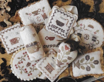 Counted Cross Stitch Pattern, Festive Little Fobs, Coffee Edition, Scissor Fob, Beth Twist, Heartstring Samplery, PATTERN ONLY