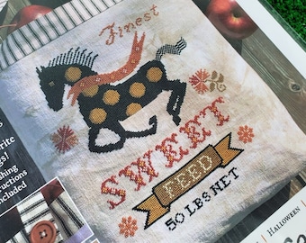 Counted Cross Stitch Pattern, Horse Feed Sack, Farmhouse Decor, Spotted Horse, Flower Motifs, Carriage House Samplings, PATTERN ONLY