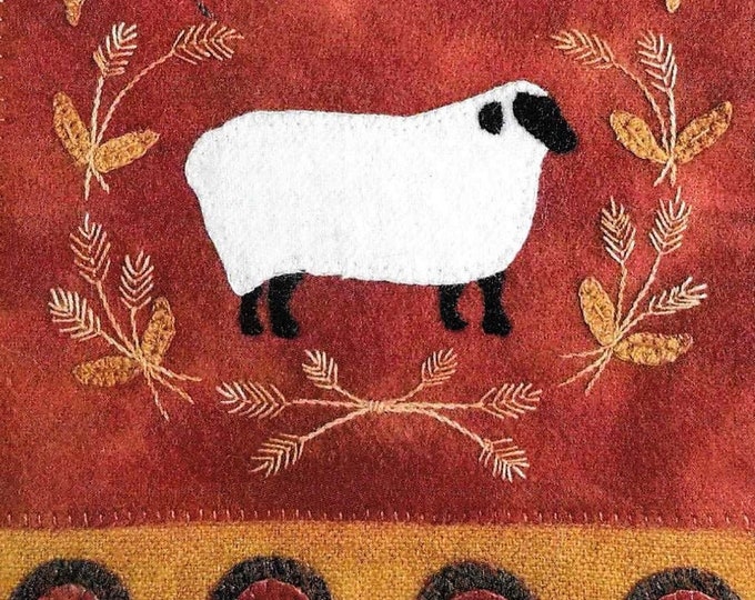 Featured listing image: Wool Applique Pattern, Simply Sheep, Wool Wallhanging, Harvest Sheep, Thanksgiving, Primitive Decor, Wool Mat, Sew Cherished, PATTERN ONLY