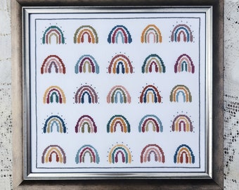 Counted Cross Stitch Pattern, After the Rain, Rainbows, Nursery Decor, Whimsical Rainbows, Hello from Liz Mathews, PATTERN Only
