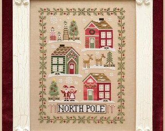 Counted Cross Stitch, Greetings From the North Pole,  Cottage Decor, Christmas Decor, Reindeer, Country Cottage Needleworks, PATTERN ONLY