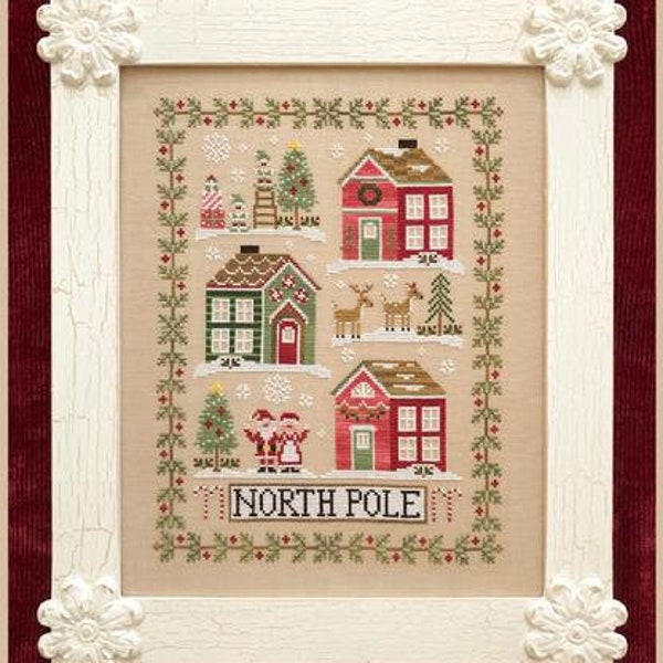 Counted Cross Stitch, Greetings From the North Pole,  Cottage Decor, Christmas Decor, Reindeer, Country Cottage Needleworks, PATTERN ONLY