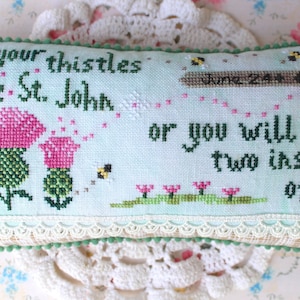 Counted Cross Stitch Pattern, Cut Your Thistles, Garden Decor, Crimson Chat, Inspirational, Cottage Chic, Lindy Stitches, PATTERN ONLY