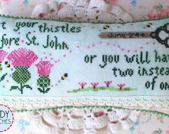 Counted Cross Stitch Pattern, Cut Your Thistles, Garden Decor, Crimson Chat, Inspirational, Cottage Chic, Lindy Stitches, PATTERN ONLY