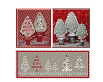Counted Cross Stitch Pattern, A Wintry Mix, Christmas Decor, Winter, Christmas Trees, Cardinals, Redwork, Sue Hillis Designs, PATTERN ONLY