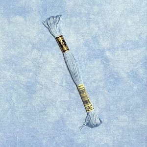 May include: A skein of DMC embroidery floss in a light blue color. The floss is wrapped around a cardboard spool with a white label that reads "DMC 3840".