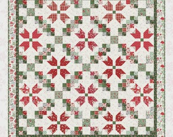 Quilt Pattern, Patchwork Blooms, Christmas Decor, Pieced Blocks Quilt, Fat Quarter Friendly, Beverly McCullough, Flamingo Toes, PATTERN ONLY
