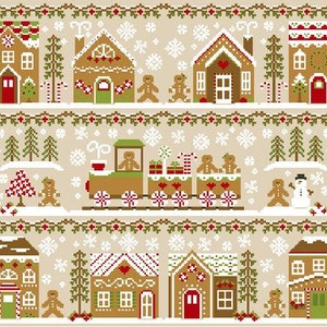 Counted Cross Stitch, Gingerbread Village, Gingerbread Train Christmas Decor, Cottage Chic, Country Cottage Needleworks, PATTERN ONLY