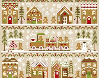 Counted Cross Stitch, Gingerbread Village, Gingerbread Boy, Snowman, House #3, Christmas Decor, Country Cottage Needleworks, PATTERN ONLY