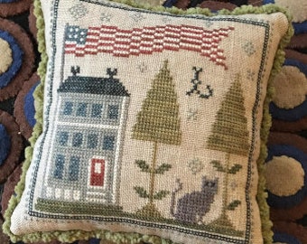 Counted Cross Stitch Pattern, Flag Day Pincushion, Patriotic Sampler, Americana, American Flag, American Eagle, Chessie and Me, PATTERN ONLY