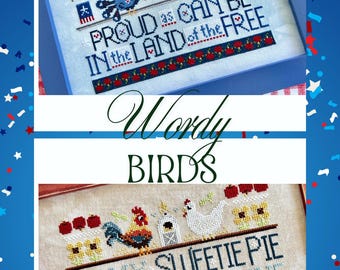 MONTHLY Counted Cross Stitch Pattern, Wordy Birds, Blue Jays, Love Birds, Robins, Chickadees, Flamingos, Sweet Wing Studio, PATTERN ONLY