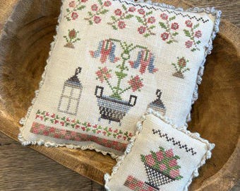 Counted Cross Stitch Pattern, Jobiena’s Flower Basket, Motifs, Spring Pinkeep, From the Heart, NeedleArt by Wendy, PATTERN ONLY