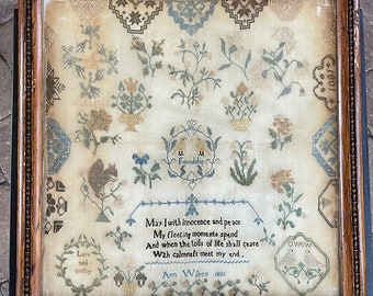 Cross Stitch Pattern, Ann Wilson 1801, Quaker Sampler, Needlebook, Quaker Medallions, Verse Sample, Gentle Pursuit Designs, PATTERN ONLY