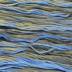 May include: A skein of light blue embroidery floss with a subtle gradient of color.
