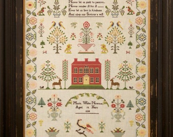 Counted Cross Stitch Pattern, Maria Wales Newson 1832 or 1838, Reproduction Sampler, Antique Sampler, Hands Across the Sea, PATTERN ONLY