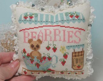 Counted Cross Stitch Pattern, Bearries, Country Rustic, Spring Decor, Bear, Berries, Have a Cuppa Series, KiraLyn's Needlearts, PATTERN ONLY