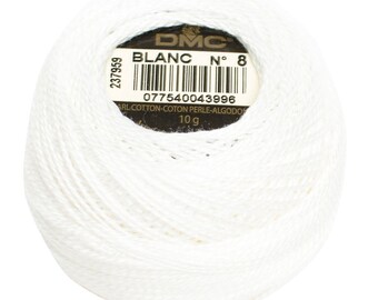 DMC Perle Cotton, Size 8, DMC Blanc, White, Pearl Cotton Ball, Embroidery Thread, Punch Needle, Embroidery, Penny Rug,Sewing Accessory
