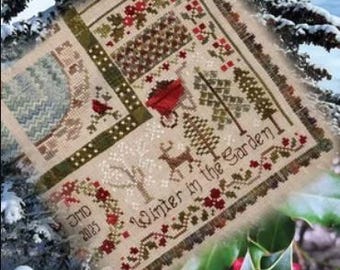 Counted Cross Stitch Pattern, Winter, Seasons in the Garden, Deer, Holly Berries, Cardinal, Jeannette Douglas Designs, PATTERN ONLY