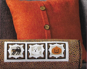 Counted Cross Stitch, Spooktacular Trio, Black Cat, Ghost, Pumpkin, Halloween Decor, Autumn Pillow, AnnaLee Waite Designs, PATTERN ONLY