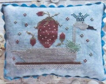 Counted Cross Stitch Pattern, Strawberry Swan, Pillow Ornament, Bowl Filler, Pincushion, Love in Stitches, Lucy Beam, PATTERN ONLY