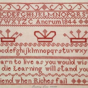 Counted Cross Stitch Pattern, Cordelia Ancrum 1844, Antique Reproduction, Reproduction Sampler, Crowns, Pineberry Lane, PATTERN ONLY