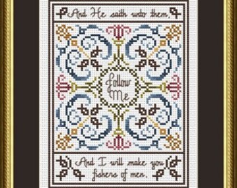Counted Cross Stitch Pattern, Fishers of Men, Matthew 4:19, Religious, Pillow Ornament, Bowl Filler, Happiness is Heart Made, PATTERN ONLY