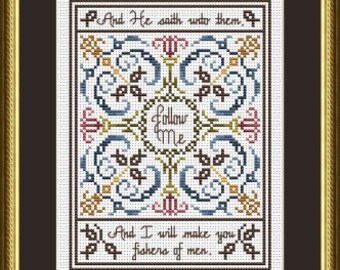 Counted Cross Stitch Pattern, Fishers of Men, Matthew 4:19, Religious, Pillow Ornament, Bowl Filler, Happiness is Heart Made, PATTERN ONLY