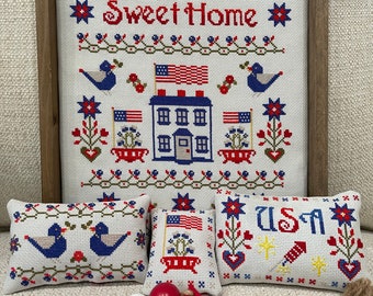 Counted Cross Stitch Pattern, America My Home Sweet Home, Patriotic, Flag, Independence Day, Americana, Anabella's, PATTERN ONLY