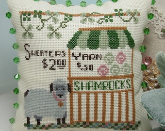 Counted Cross Stitch Pattern, Sheep Farm, Shamrock, St Patricks Day, Carolyn Robbins, KiraLyns Needlearts. PATTERN ONLY