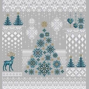 Counted Cross Stitch, Winter Snowfall, Winter Decor, Christmas Decor, Snowflake Motifs, Reindeer, Shannon Christine Designs, PATTERN ONLY