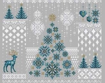 Counted Cross Stitch, Winter Snowfall, Winter Decor, Christmas Decor, Snowflake Motifs, Reindeer, Shannon Christine Designs, PATTERN ONLY