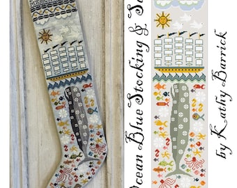 Counted Cross Stitch Pattern, The Ocean Blue Stocking & Sampler, Stitcher's Stocking, Alphabet, Sealife Motifs, Kathy Barrick, PATTERN ONLY