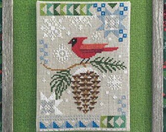 Counted Cross Stitch Pattern, Seasonal Courier: Cardinal’s Winter, Cardinals, Winter Decor, Snowflakes, Robin Pickens, PATTERN ONLY