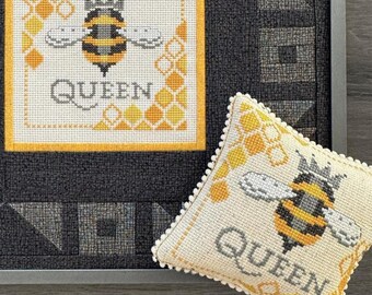 Counted Cross Stitch Pattern, Queen Bee, Summer Decor, Pillow Ornaments, Bowl Fillers, Honeycomb, Crown, Robin Pickens, PATTERN ONLY