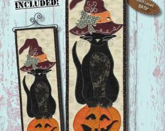 Quilt Pattern, Black Cat in Witch's Hat, Applique Wallhanging, Halloween Decor, Wire Quilt Hanger,  Patch Abilities, PATTERN ONLY w/HANGER