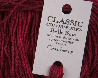 Belle Soie, Cranberry, Classic Colorworks, 5 YARD Skein, Hand Dyed Silk, Embroidery Silk, Counted Cross Stitch, Hand Embroidery Thread