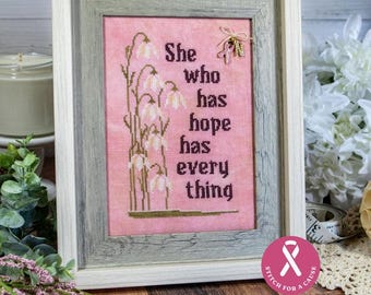 Counted Cross Stitch Pattern, She Hopes, Breast Cancer Awareness, Lilies of the Valley, Needle & Moss, PATTERN ONLY