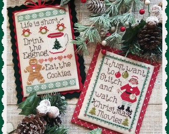 Counted Cross Stitch Pattern, Merry Musings, Winter Decor, Gingerbread, Elf, Eggnog, Christmas Ornaments, Waxing Moon Designs, PATTERN ONLY