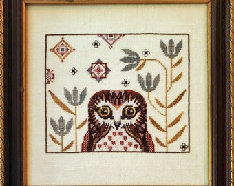 Counted Cross Stitch, Oona Owl, Country Chic, Woodland Decor, Flower Motifs, Gigi Reavis, The Artsy Housewife, PATTERN ONLY