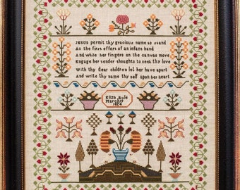Counted Cross Stitch Pattern, Eliza Rule 1824, Reproduction Sampler, Floral Motifs, Religious, Hands Across the Sea, PATTERN ONLY